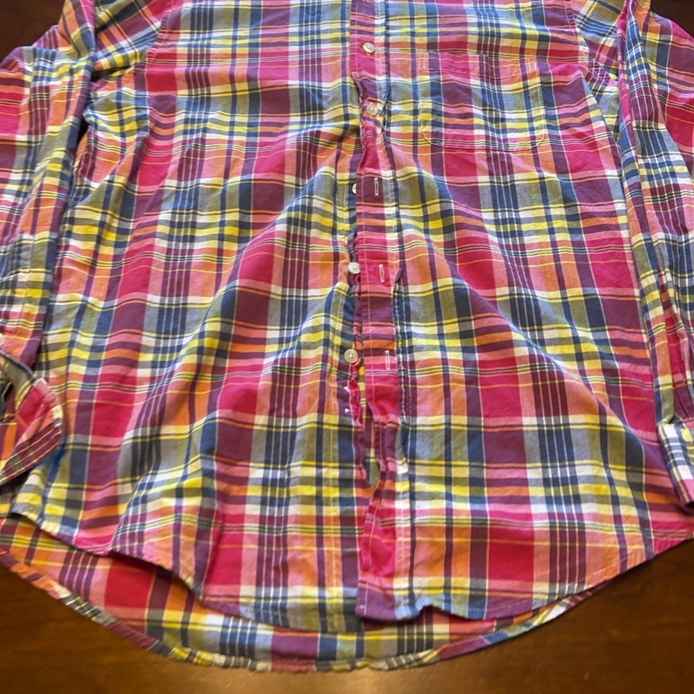 Brooks Brothers Bright Plaid Button-Up Shirt in Pink, Yellow & Blue Men’s Large